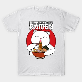 Cute & Funny I Just Really Love Ramen Anime Cat T-Shirt